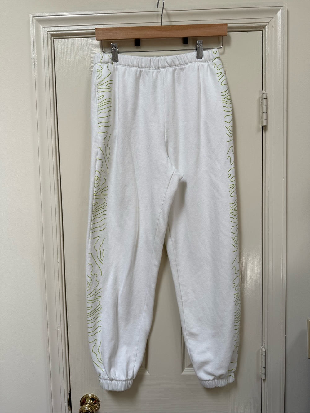 Zella from Nordstrom White Sweatpants w/ Lime Wave Side Stripe Organic Cotton XS